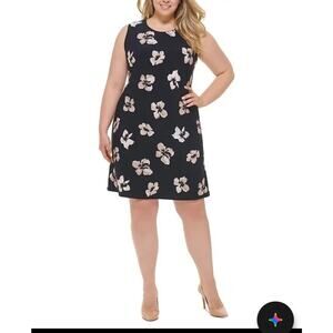 Tommy Hilfiger Black Floral Shift Dress Size 12 Sleeveless Coconut Girl NWT